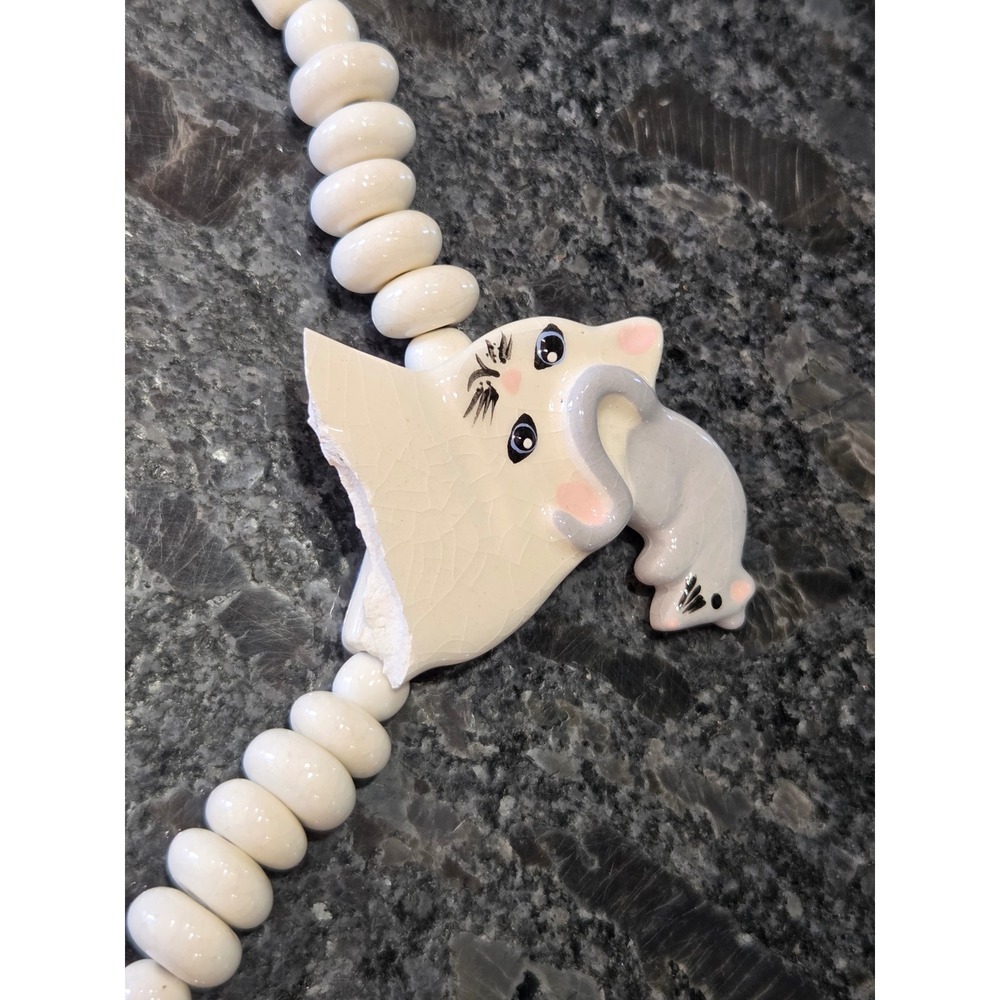 Vintage Ruby Z Candace Loheed Cat Mouse Ceramic Necklace AS IS Repair Parts 90s